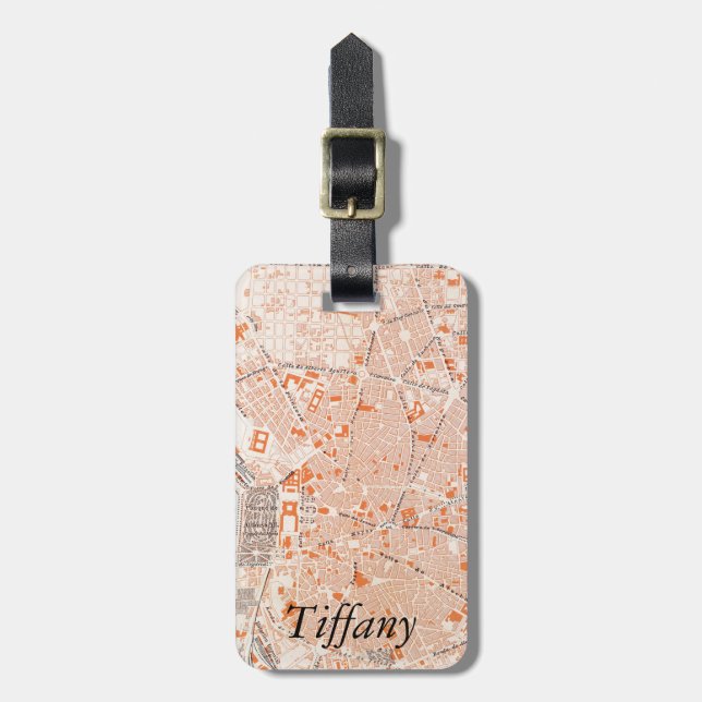 Etiqueta De Bagagem Espanha: Mapa de Madrid, C1920 (Frente Vertical)