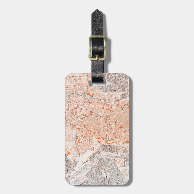 Etiqueta De Bagagem Espanha: Mapa de Madrid, C1920 (Frente Vertical)