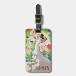 Etiqueta De Bagagem Espanha Senhorita Pássaros Flores Festa Jardim