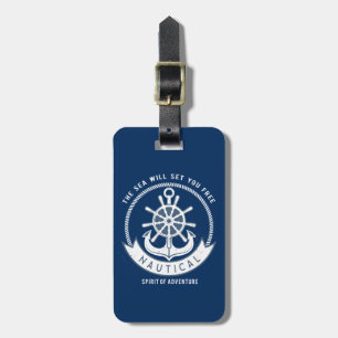Etiqueta De Bagagem Espírito Náutico Âncora, Roda, Azul Marinho
