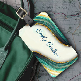 Etiqueta De Bagagem Esplanada esmeralda, esmeralda, marble art, brilha