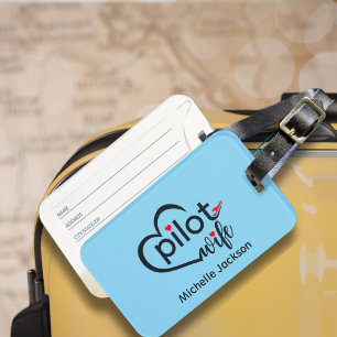 Etiqueta De Bagagem Esposa de Piloto Avião Coração Azul Personalizado 