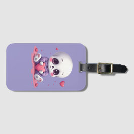 Etiqueta De Bagagem Esqueleto Kawaii Segurando Coração