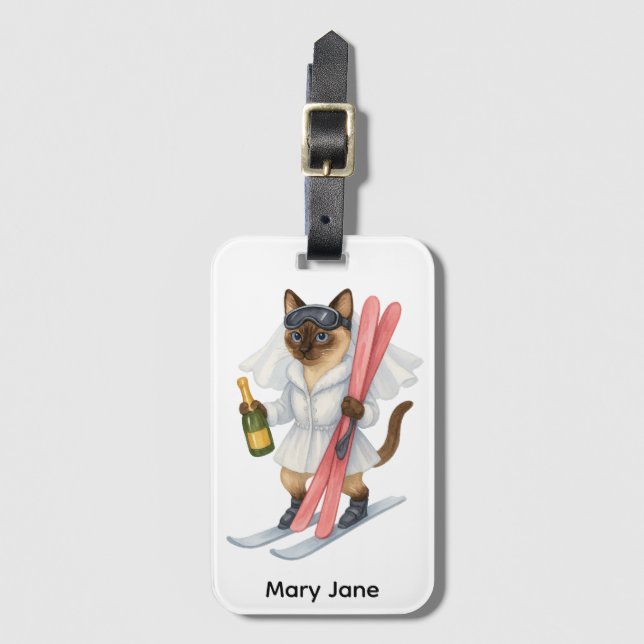 Etiqueta De Bagagem Esqui para Festas de solteira amantes de gatos sia (Frente Vertical)