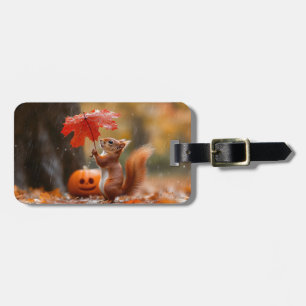Etiqueta De Bagagem Esquilo bonito com guarda-chuva de folha - Chuva d