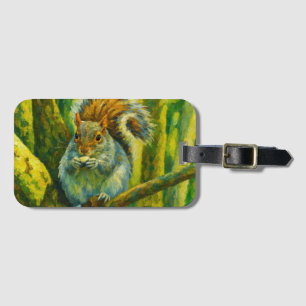 Etiqueta De Bagagem Esquilo Impressionista na Folhagem Florestal