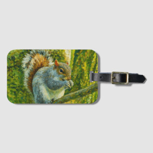 Etiqueta De Bagagem Esquilo Impressionista na Folhagem Florestal