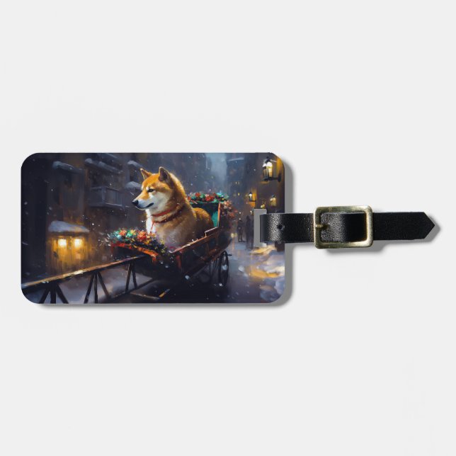Etiqueta De Bagagem Estação Festiva de Natal Shiba Inu (Frente Horizontal)