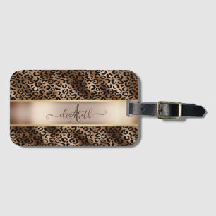Etiqueta De Bagagem Estampa de leopardo Bronze Preto Monograma