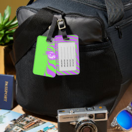 Etiqueta De Bagagem Estampa de Zebra em Verde Lima e Roxo Pop Art