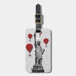 Etiqueta De Bagagem Estátua da Liberdade e Balões de Ar Quente Verme