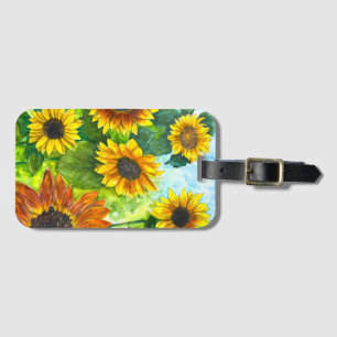 Etiqueta de Bagagem Estética Floral Girassol Hora