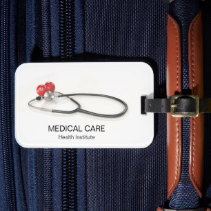 Etiqueta De Bagagem Estetoscópio com Coração Cuidados Médicos & Saúd
