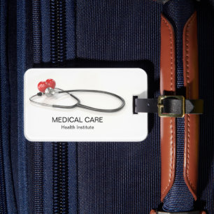 Etiqueta De Bagagem Estetoscópio com Coração Cuidados Médicos & Saúd