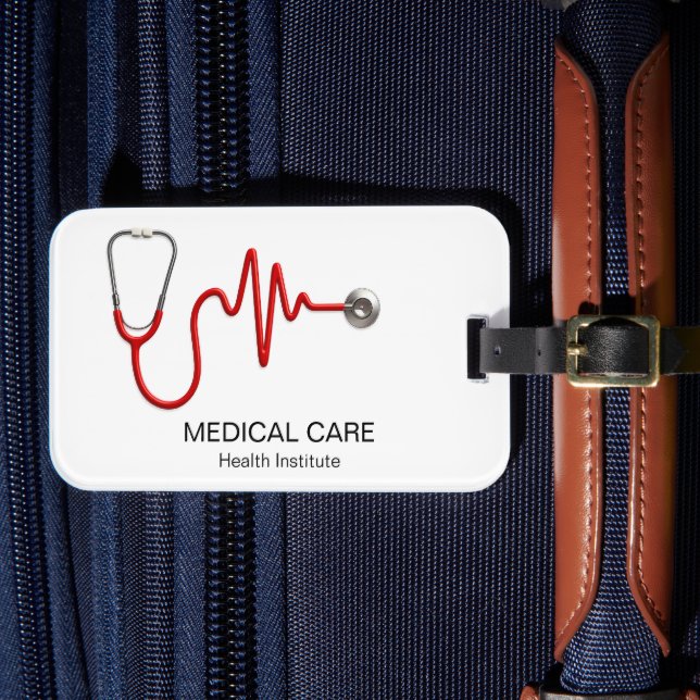 Etiqueta De Bagagem Estetoscópio EKG Pulsação ECG Linha de Onda (Frente Insitu 4)