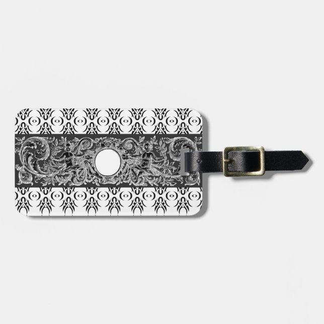 Etiqueta De Bagagem Estilo branco-preto clássico Barroco para personal (Frente Horizontal)