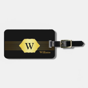 Etiqueta De Bagagem Estilo de Monograma Preto e Dourado
