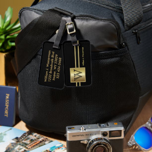 Etiqueta De Bagagem Estilo executivo do monograma masculino - preto &