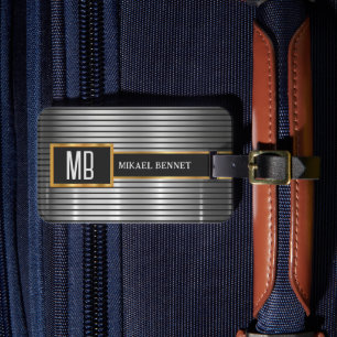 Etiqueta De Bagagem Estilo Executivo do Monograma Masculino - Silver M
