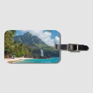 Etiqueta De Bagagem Estilo Vintage Havaiano Palmeiras Mar Azul Céu Via