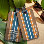 Etiqueta De Bagagem Estrias De Superfície Vintage - Fundo De Madeira S<br><div class="desc">Um design de faixa colorida, retrô, em azul e laranja sobre um fundo de impressão de madeira falsa. Um design de banda de surfboard vintage com um olhar de praia e surf. Adicione o seu nome ou monograma para fazer desta uma capa de telefone pessoal que se destacará entre os...</div>