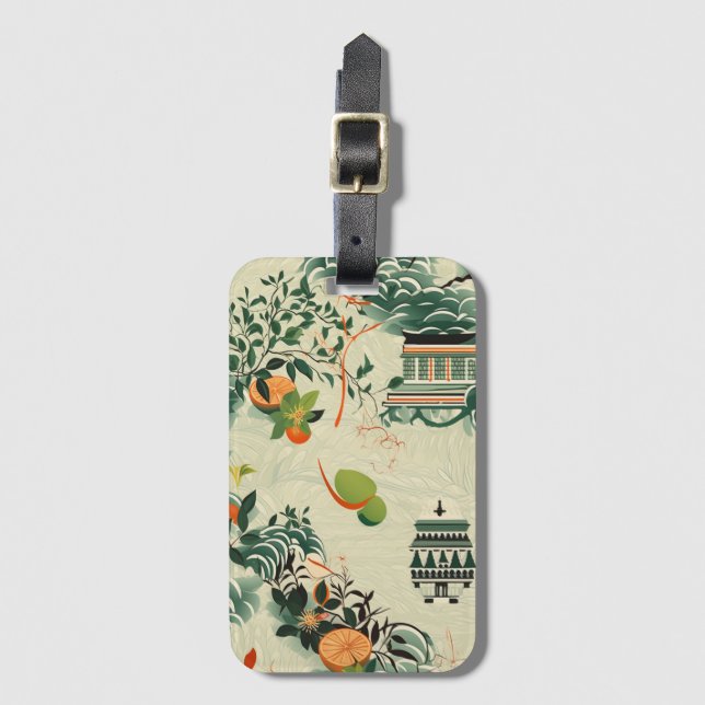 Etiqueta De Bagagem Ethereales Orangenmuster mit Zen-Tempeln (Frente Vertical)