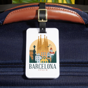 Etiqueta De Bagagem Etiqueta de Espanha do horizonte de Barcelona