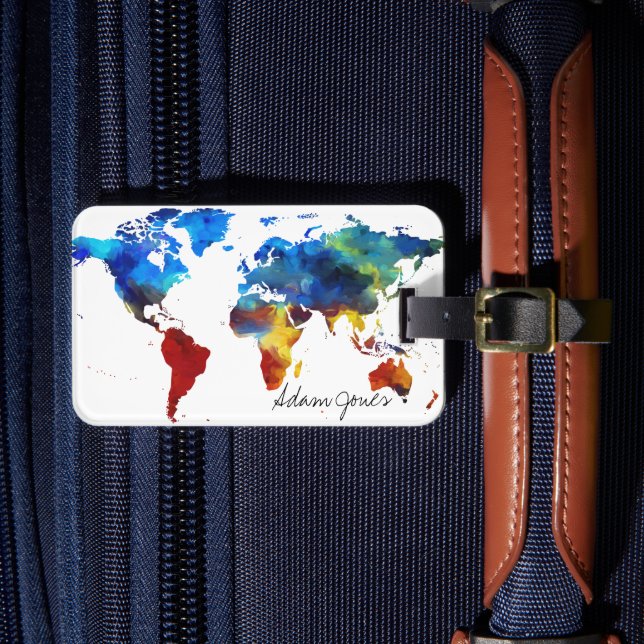 Etiqueta De Bagagem Etiqueta Personalizada para Bagagem - Mapa Mundial (Frente Insitu 4)