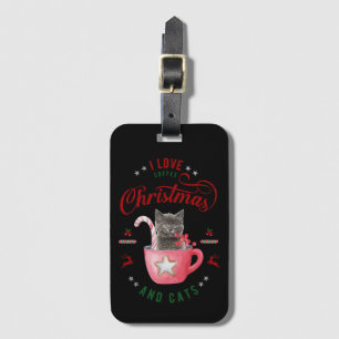 Etiqueta De Bagagem Eu adoro Café Natal e Gatos Felizes