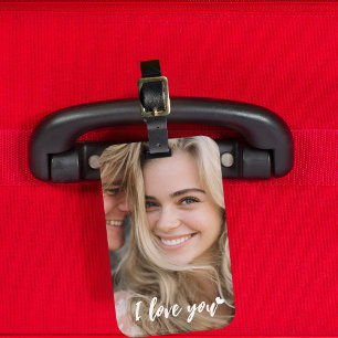 Etiqueta De Bagagem Eu Amo Você script coração e Foto Personalizada Si