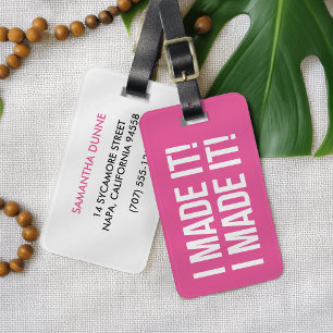 Etiqueta De Bagagem Eu Consegui! Eu Consegui! Rosa Personalizado e Bra