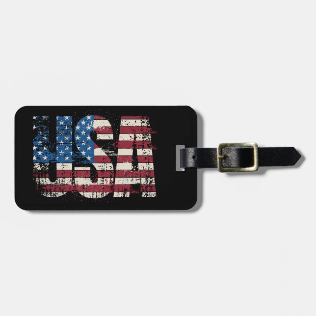 Etiqueta De Bagagem EUA lutam design de texto com bandeira (Frente Horizontal)