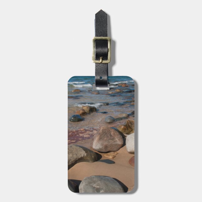 Etiqueta De Bagagem EUA, Michigan. Pedras Arredondadas Em 12 Milhas (Frente Vertical)