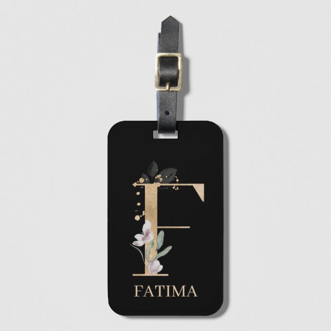Etiqueta De Bagagem F Monograma Floral Personalizado (Frente Vertical)