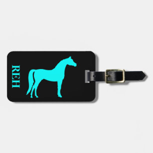 Etiqueta De Bagagem Faça um Monograma de Cavalo Azul-Aqua em Qualquer