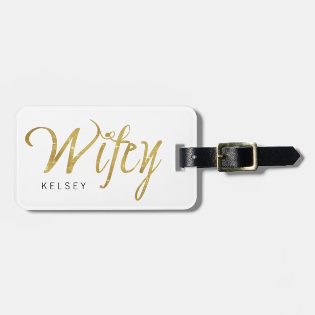Etiqueta De Bagagem Faísca Dourado Wifey com nome (Frente Horizontal)