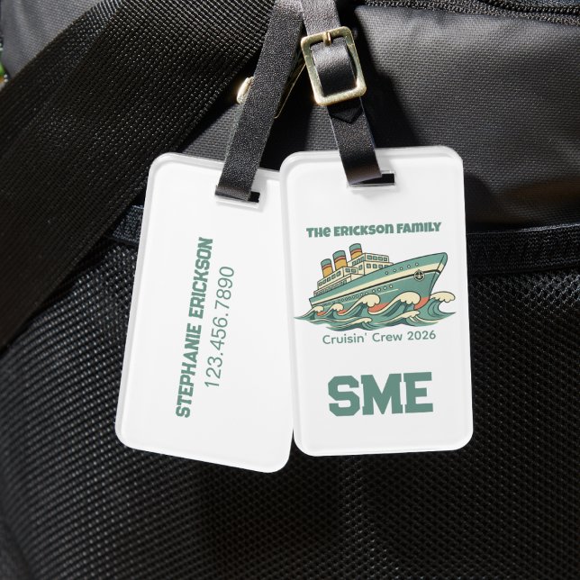Etiqueta De Bagagem Family Cruise Retro Vacation (Family cruise monogram luggage tag)