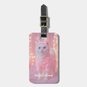 Etiqueta De Bagagem Fantasia Invernal de Gatinho Rena Brilhante Fofa