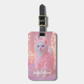 Etiqueta De Bagagem Fantasia Invernal de Gatinho Rena Brilhante Fofa