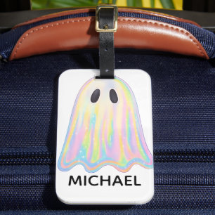 Etiqueta De Bagagem Fantasma Arco-Íris Pastel Fofo   Assustador Estéti