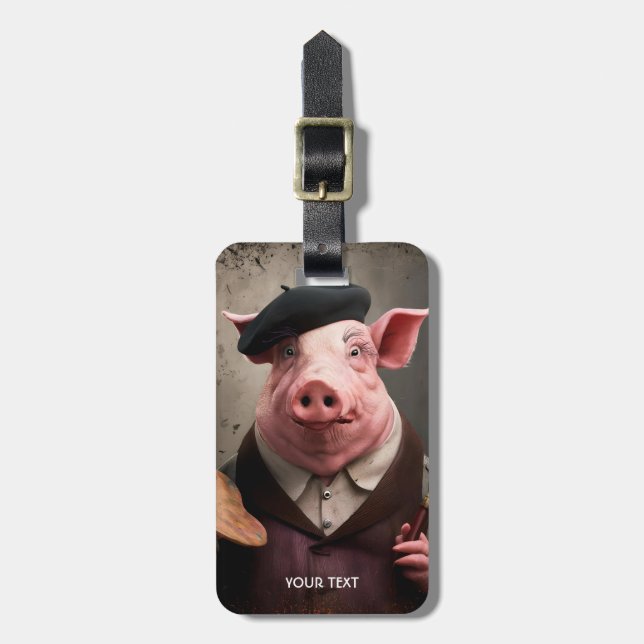 Etiqueta De Bagagem Fantasy Cute Artiter Painter Pig (Frente Vertical)