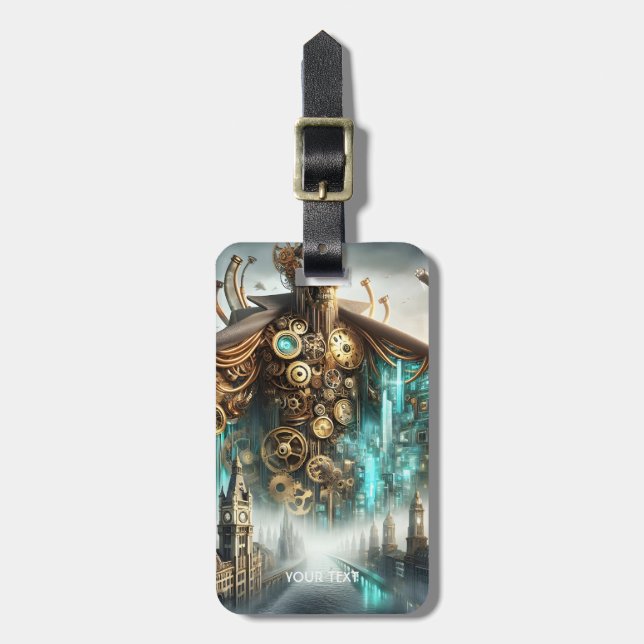 Etiqueta De Bagagem Fantasy Cute Bridge Steampunk Robot (Frente Vertical)