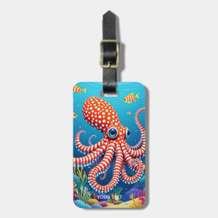 Etiqueta De Bagagem Fantasy Cute Checked Octopus Sea