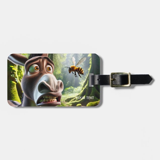 Etiqueta De Bagagem Fantasy Cute Donkey Sting Bee (Frente Horizontal)