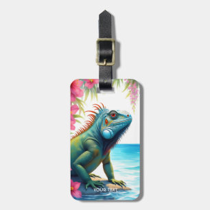 Etiqueta De Bagagem Fantasy Cute Iguana Flowers Sea
