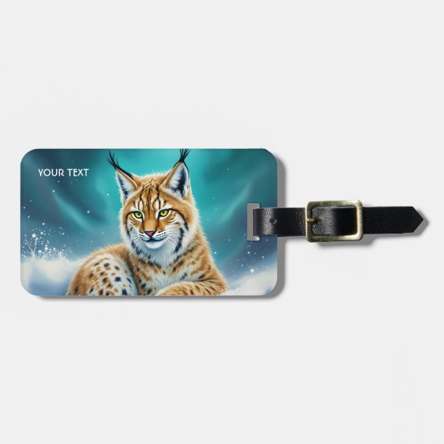 Etiqueta De Bagagem Fantasy Cute Lynx Winter (Frente Horizontal)