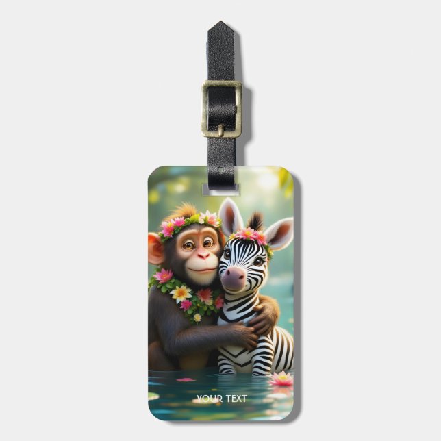 Etiqueta De Bagagem Fantasy Cute Monkey Zebra Hug (Frente Vertical)