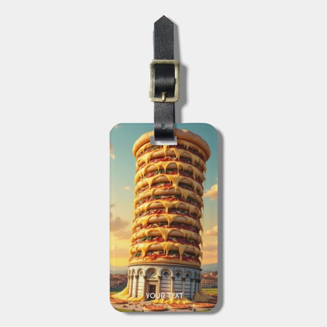 Etiqueta De Bagagem Fantasy Cute Pisa Tower Pizza (Frente Vertical)