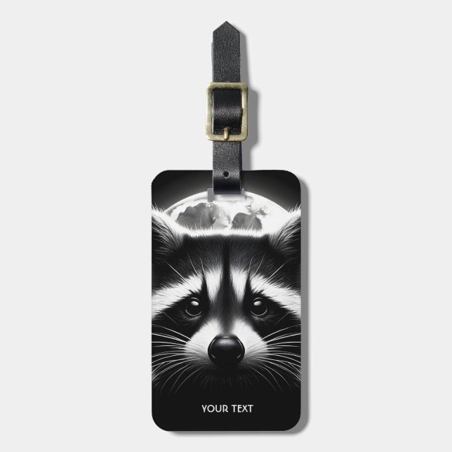 Etiqueta De Bagagem Fantasy Cute Racoon Face Moon (Frente Vertical)