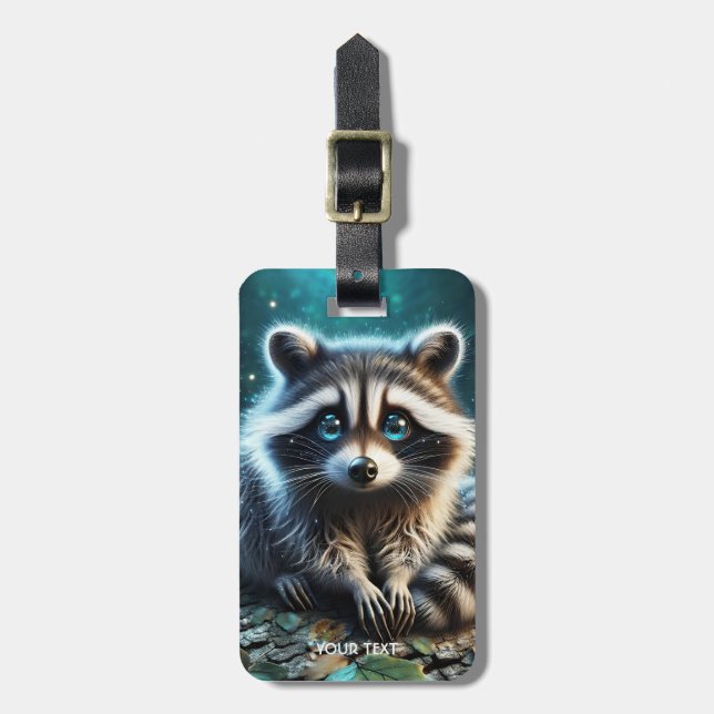 Etiqueta De Bagagem Fantasy Cute Racoon Night Stars (Frente Vertical)